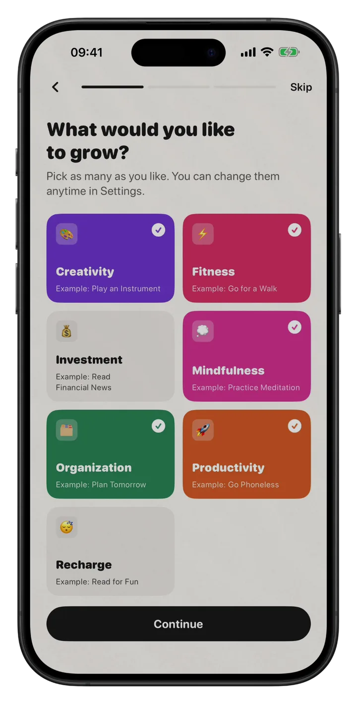Choosing habit categories